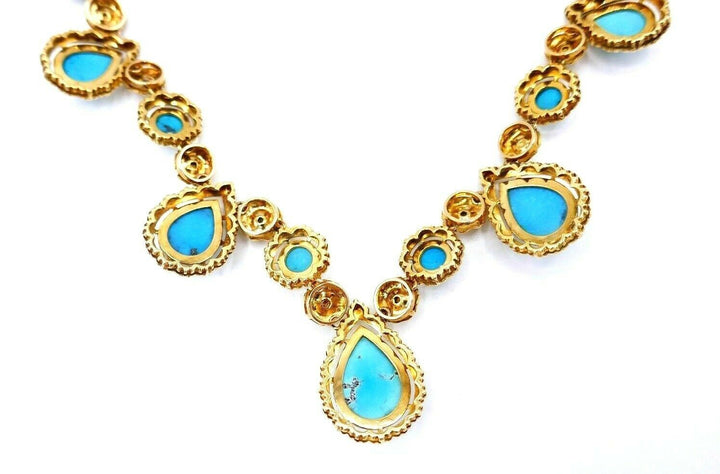 1970s Yellow Gold Turquoise Necklace Earrings Set