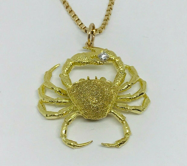 Modern Artisan Yellow Gold Diamond Crab Pendant Necklace