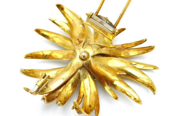 Boucheron Vintage Yellow Gold Diamond Enamel Flower Brooch