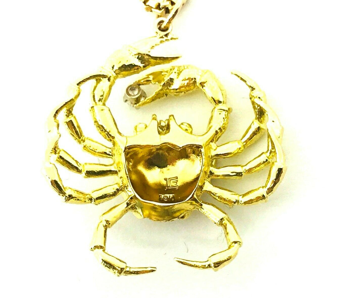 Modern Artisan Yellow Gold Diamond Crab Pendant Necklace