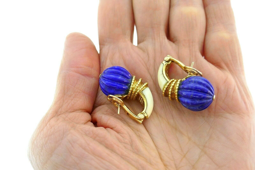 Boucheron Vintage 1970s Yellow Gold Lapis Earrings