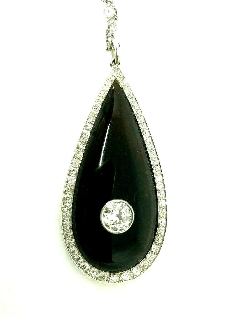 Art Deco Platinum Diamond Necklace Onyx Locket Pendant