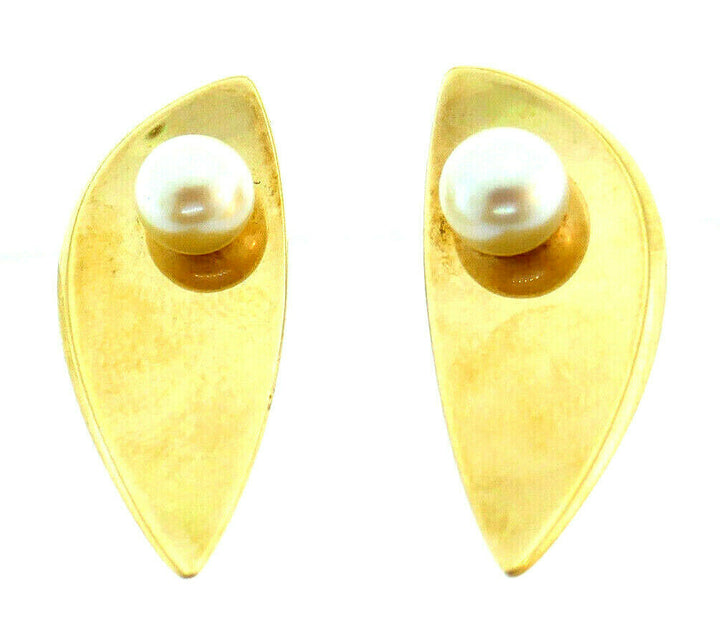 Vintage Hans Hansen 14k yellow gold pearl clip earrings