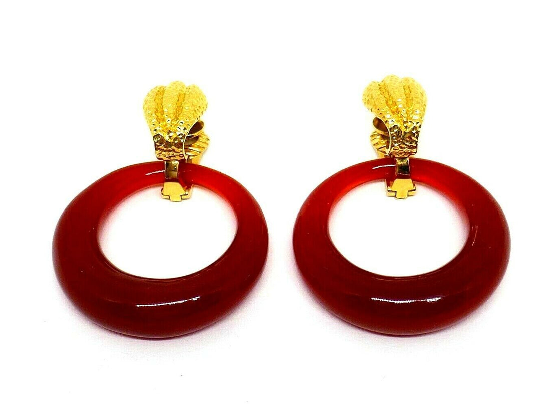 David Webb Door Knocker Carnelian Yellow Gold Earrings