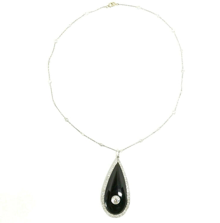 Art Deco Platinum Diamond Necklace Onyx Locket Pendant