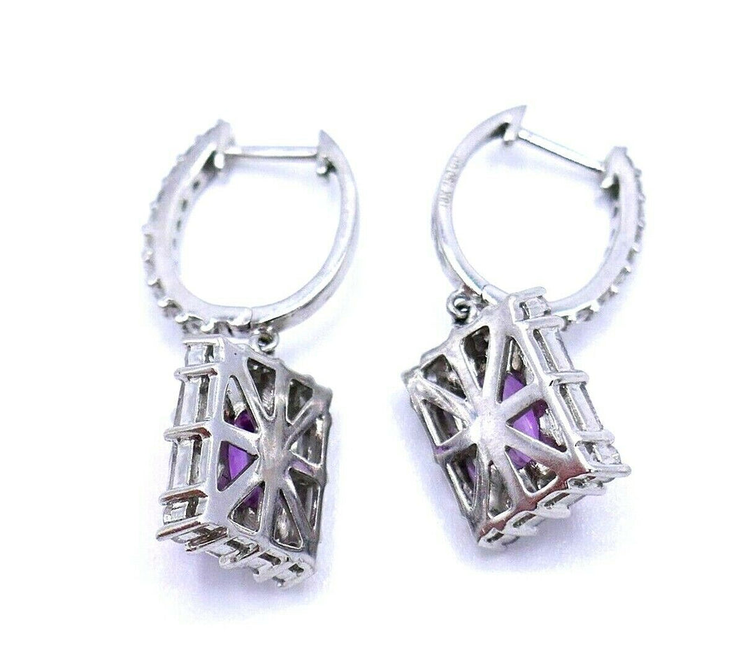 18k White Gold Diamond Pink Sapphire Drop Earrings