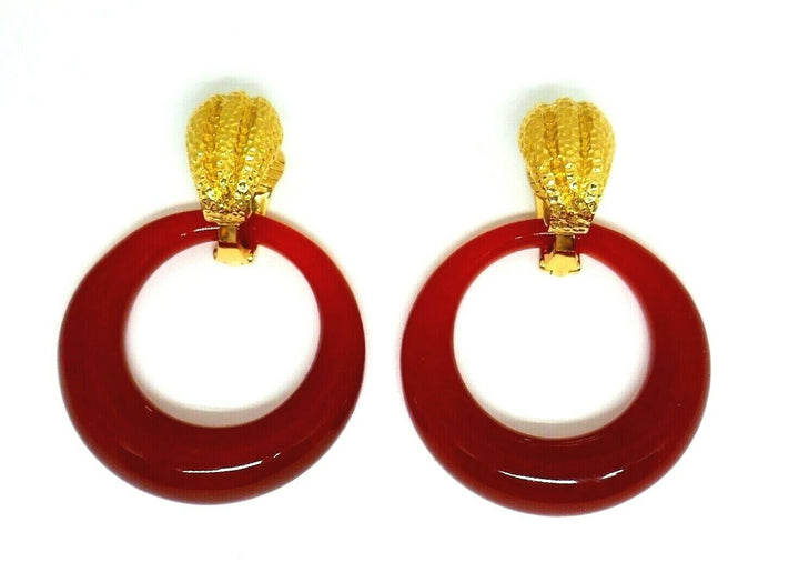 David Webb Door Knocker Carnelian Yellow Gold Earrings