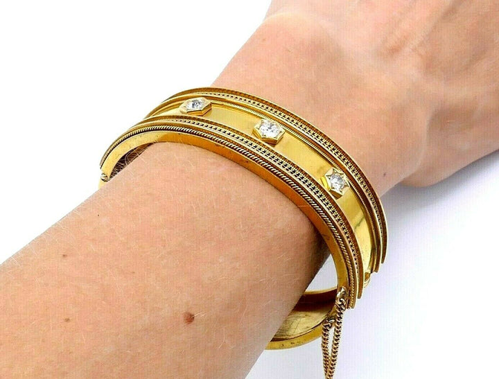 Victorian 14k Yellow Gold Diamond Bangle Bracelet