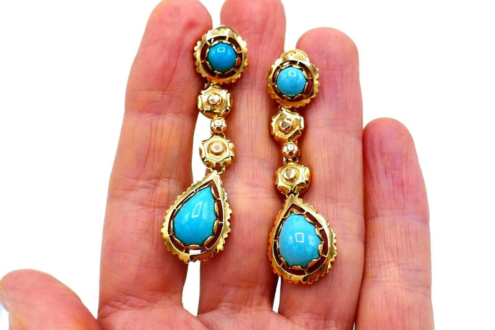 1970s Yellow Gold Turquoise Necklace Earrings Set