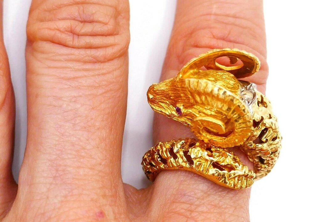 Ilias Lalaounis Filigree Yellow Gold Aries Astrological Ram Bypass Ring