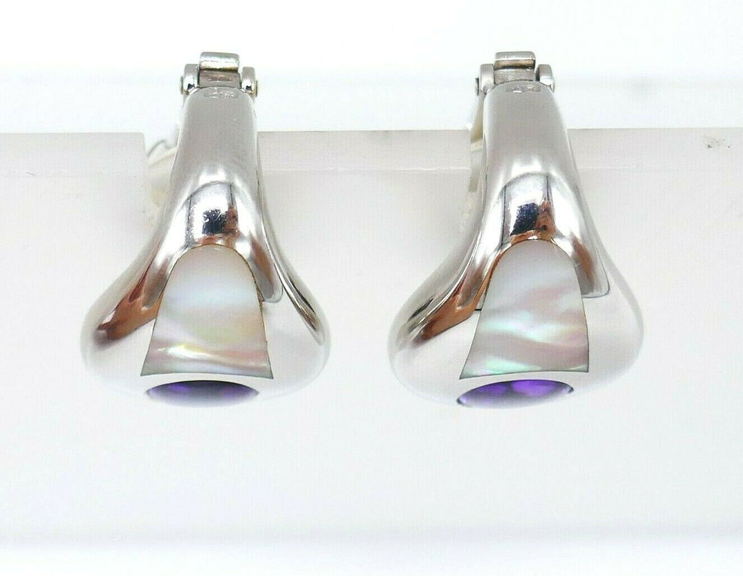 Mauboussin Vintage White Gold Amethyst Mother of Pearl Earrings