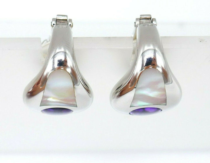 Mauboussin Vintage White Gold Amethyst Mother of Pearl Earrings