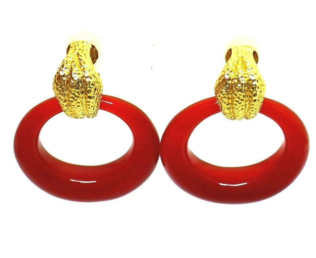 David Webb Door Knocker Carnelian Yellow Gold Earrings