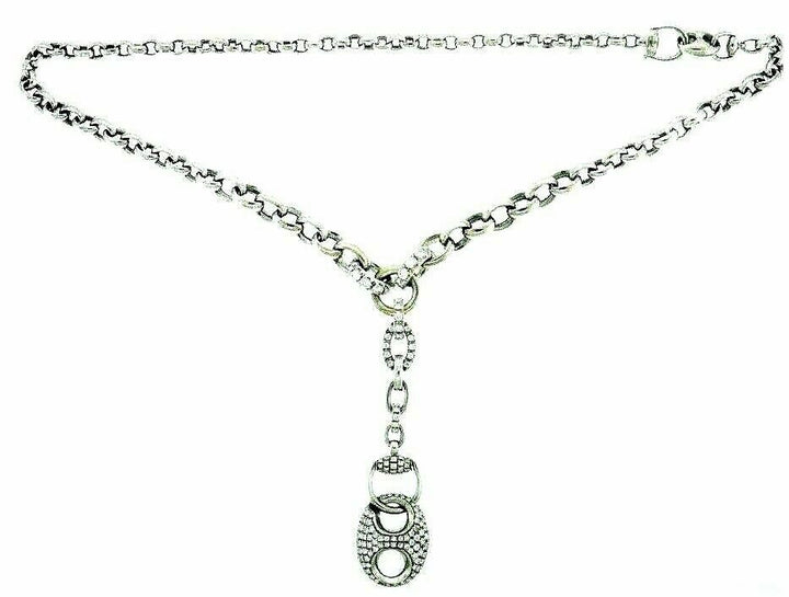 GUCCI 18k White Gold Chain Diamond Horsebit Pendant Necklace