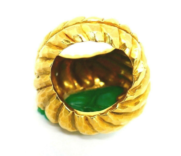 David Webb Yellow Hammered Gold Carved Jade Ring