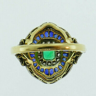 Vintage 18k Yellow Gold Emerald Sapphire Diamond Ring