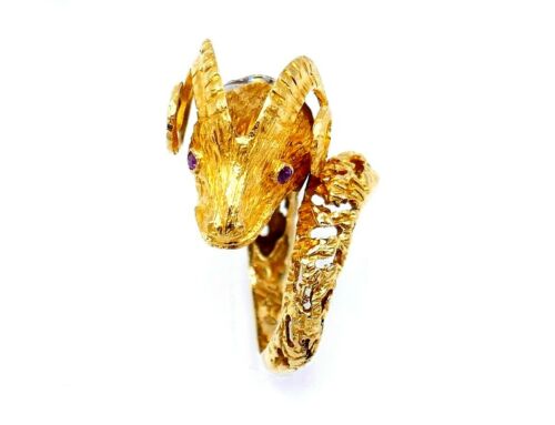 Ilias Lalaounis Filigree Yellow Gold Aries Astrological Ram Bypass Ring