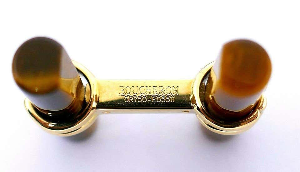 Vintage Boucheron Yellow Gold Tiger Eye Rock Crystal Interchangeable Cufflinks