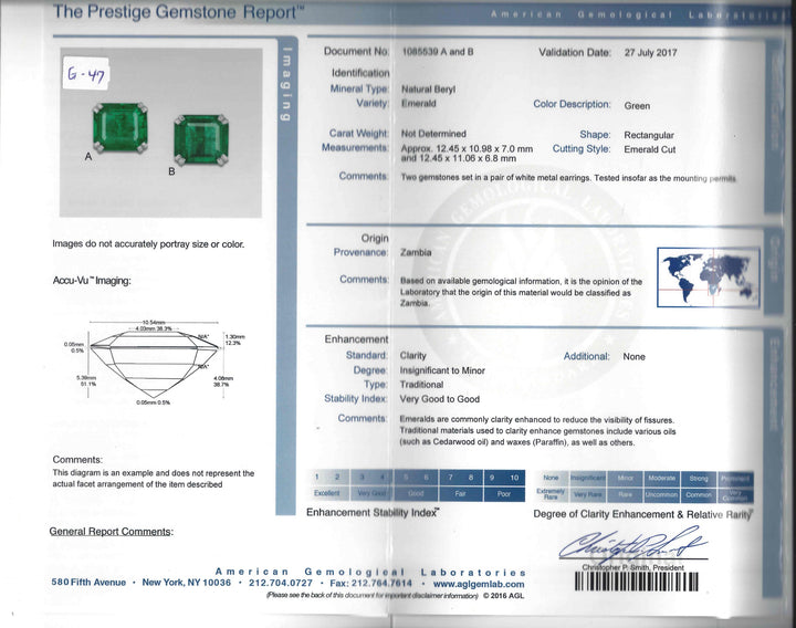 Emerald AGL Diamond White Gold Earrings