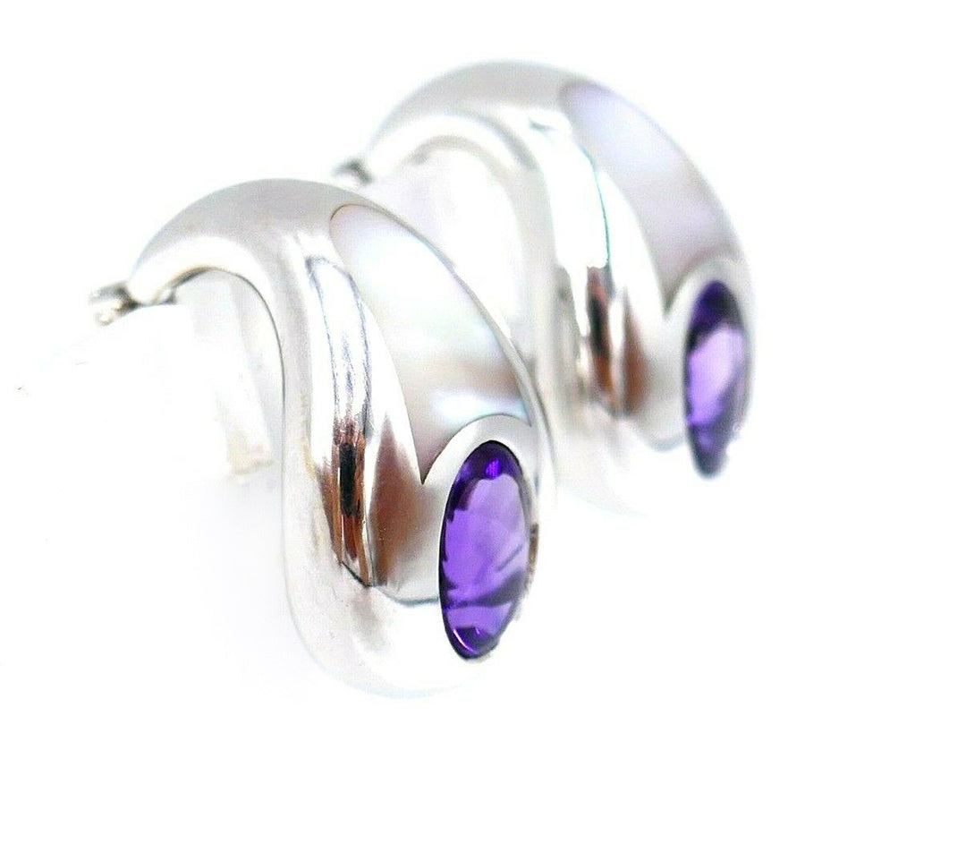 Mauboussin Vintage White Gold Amethyst Mother of Pearl Earrings