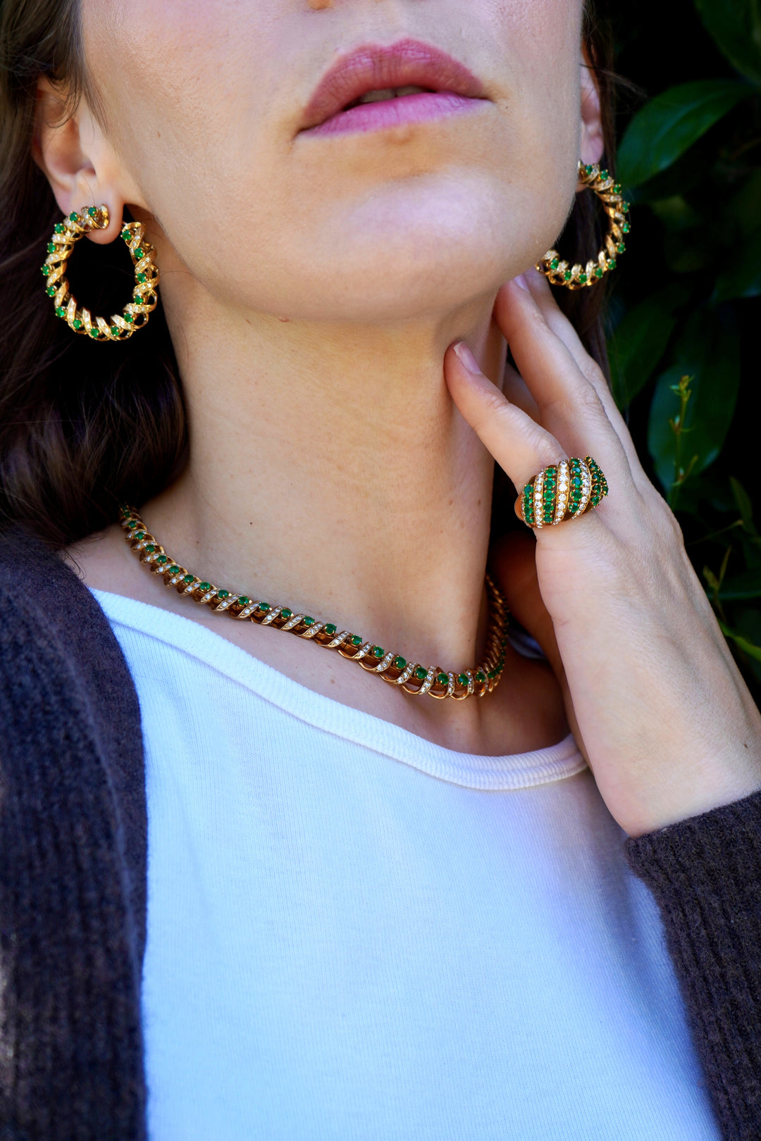 Vintage Asprey & Co. Emerald Necklace 18k Gold Diamond