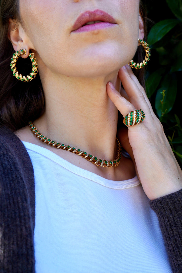 Vintage Asprey & Co. Emerald Necklace 18k Gold Diamond