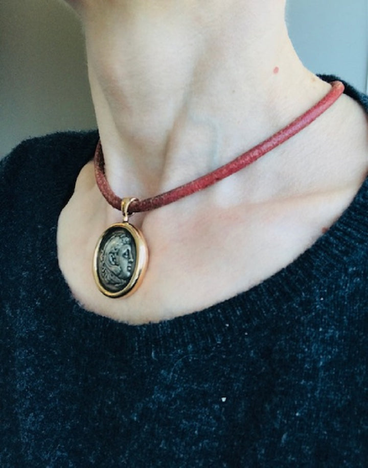 Bvlgari Bulgari Monete Necklace Ancient Roman Coin Gold Leather Cord