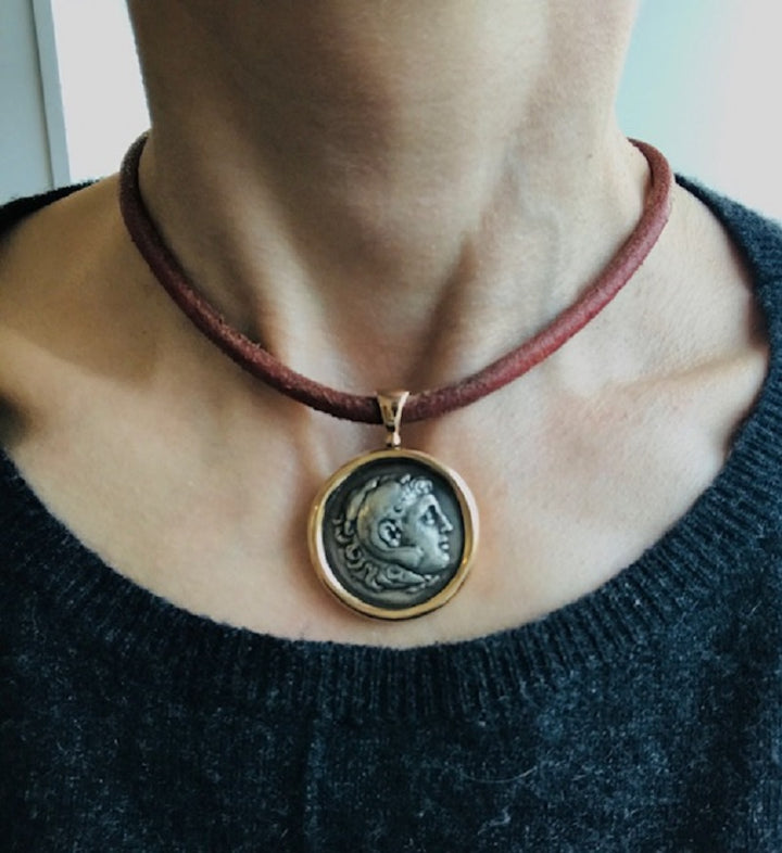 Bvlgari Bulgari Monete Necklace Ancient Roman Coin Gold Leather Cord