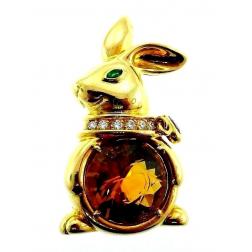 Boucheron 18k Yellow Gold Citrine Diamond Emerald Rabbit Brooch Pin