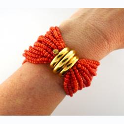 Verdura Coral Bead Multi Strand Bracelet with Yellow Gold Clasp