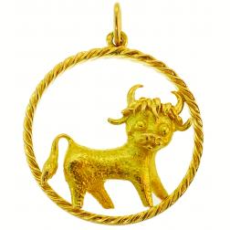 Yellow Gold Taurus Zodiac Pendant, 1980s