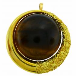 Tiger's Eye Yellow Gold Pendant Pin Brooch Clip French
