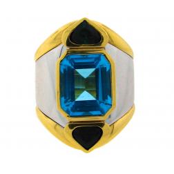 Vintage Marina B Ring 18k Gold Blue Topaz Estate Jewelry