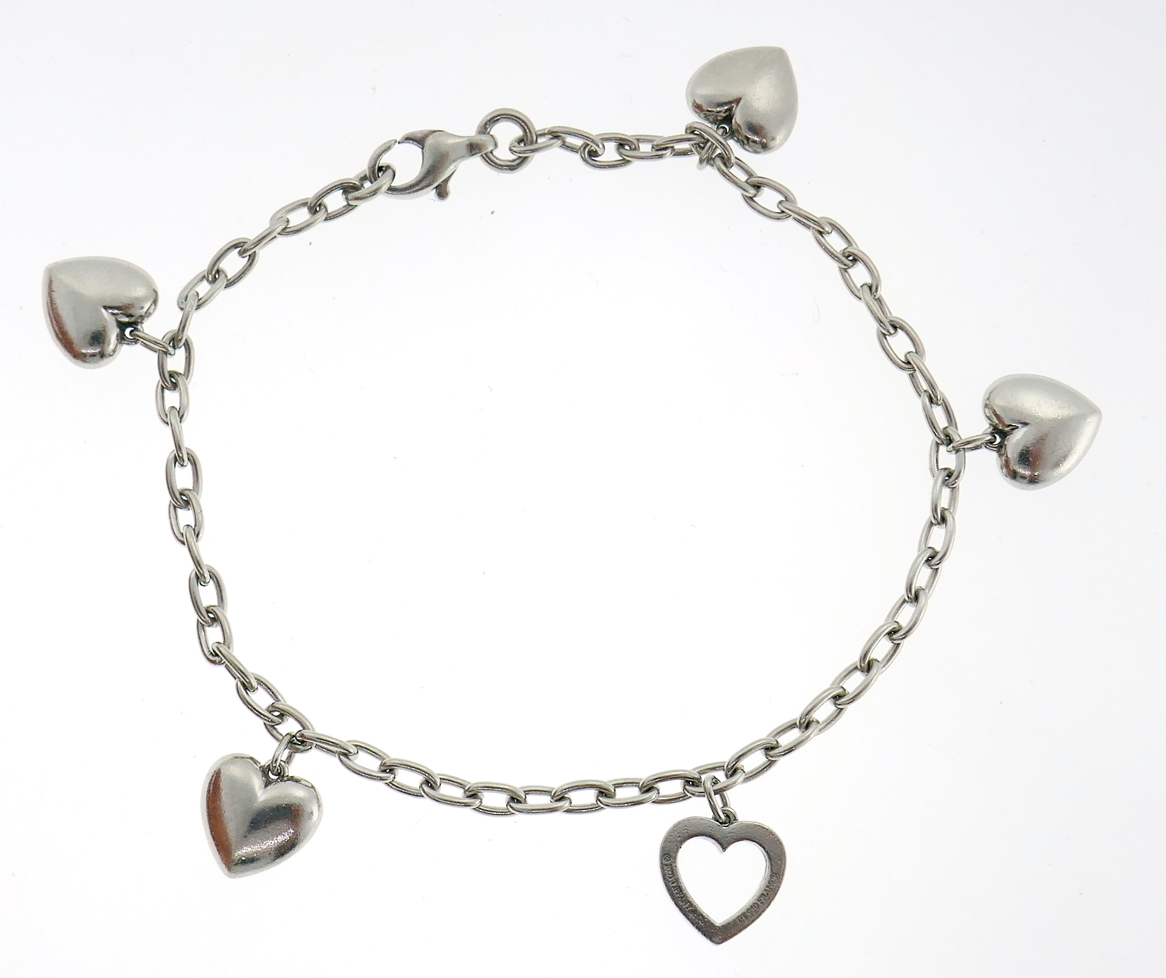 Tiffany & Co. Diamond Platinum Charm Bracelet with Heart Charms