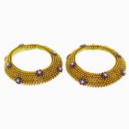 Diamond Ruby Yellow Gold Couscous Bracelet Pair