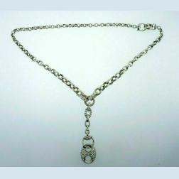 GUCCI 18k White Gold Chain Diamond Horsebit Pendant Necklace
