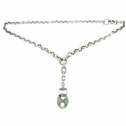 GUCCI 18k White Gold Chain Diamond Horsebit Pendant Necklace