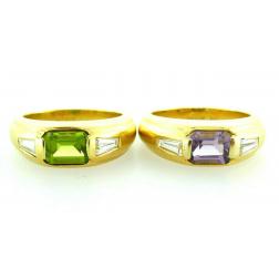 A pair of Pepi 18k Yellow Gold Amethyst Tourmaline Diamond Rings