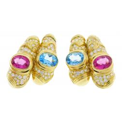 Marina B Yellow Gold Hoop Earrings with Blue Topaz Tourmaline Diamond