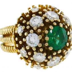 Ruser Emerald Diamond Yellow Gold Ring 1960s