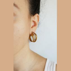 Diamond Yellow Gold Hoop Earrings 1980s