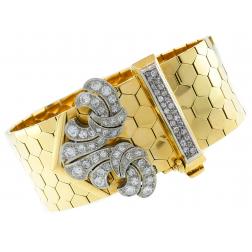 Retro Van Cleef & Arpels Ludo Buckle Bracelet Diamond Yellow Gold