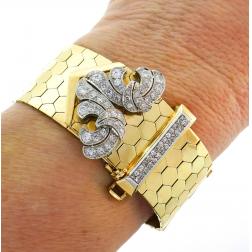 Retro Van Cleef & Arpels Ludo Buckle Bracelet Diamond Yellow Gold