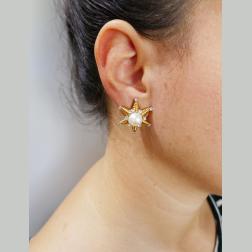 Tiffany & Co. Schlumberger Pearl Diamond Gold Earrings