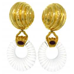 Andrew Clunn Rock Crystal Yellow Gold Earrings with Ruby Accent, Interchangeable
