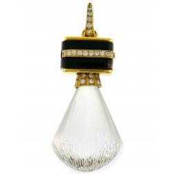 Andrew Clunn Rock Crystal Yellow Gold Pendant with Diamond and Black Onyx