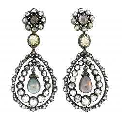Victorian Pearl Diamond Earrings in Gold and Silver