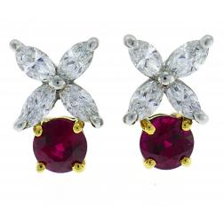 Tiffany & Co. Ruby Diamond Stud Earrings in Platinum and Yellow Gold Studs