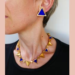 Maramenos & Pateras Yellow Gold Necklace Earrings Set Lapis Lazuli