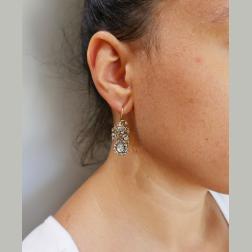 Antique Victorian Rose Cut Diamond Dangle Earrings in Yellow Gold